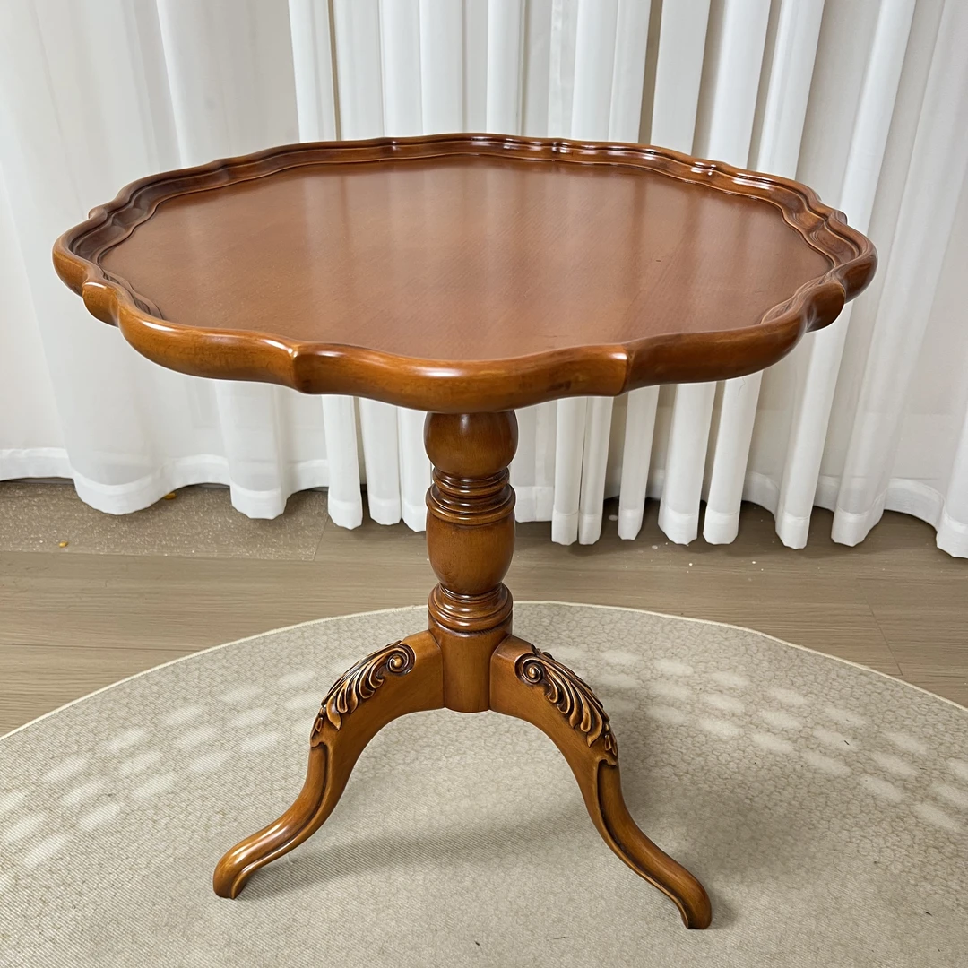 【孤品清仓】榉木原木中古三脚美式法式小茶几小圆桌直径57CM*高60