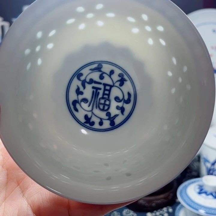 青花玲珑5寸饭碗福字