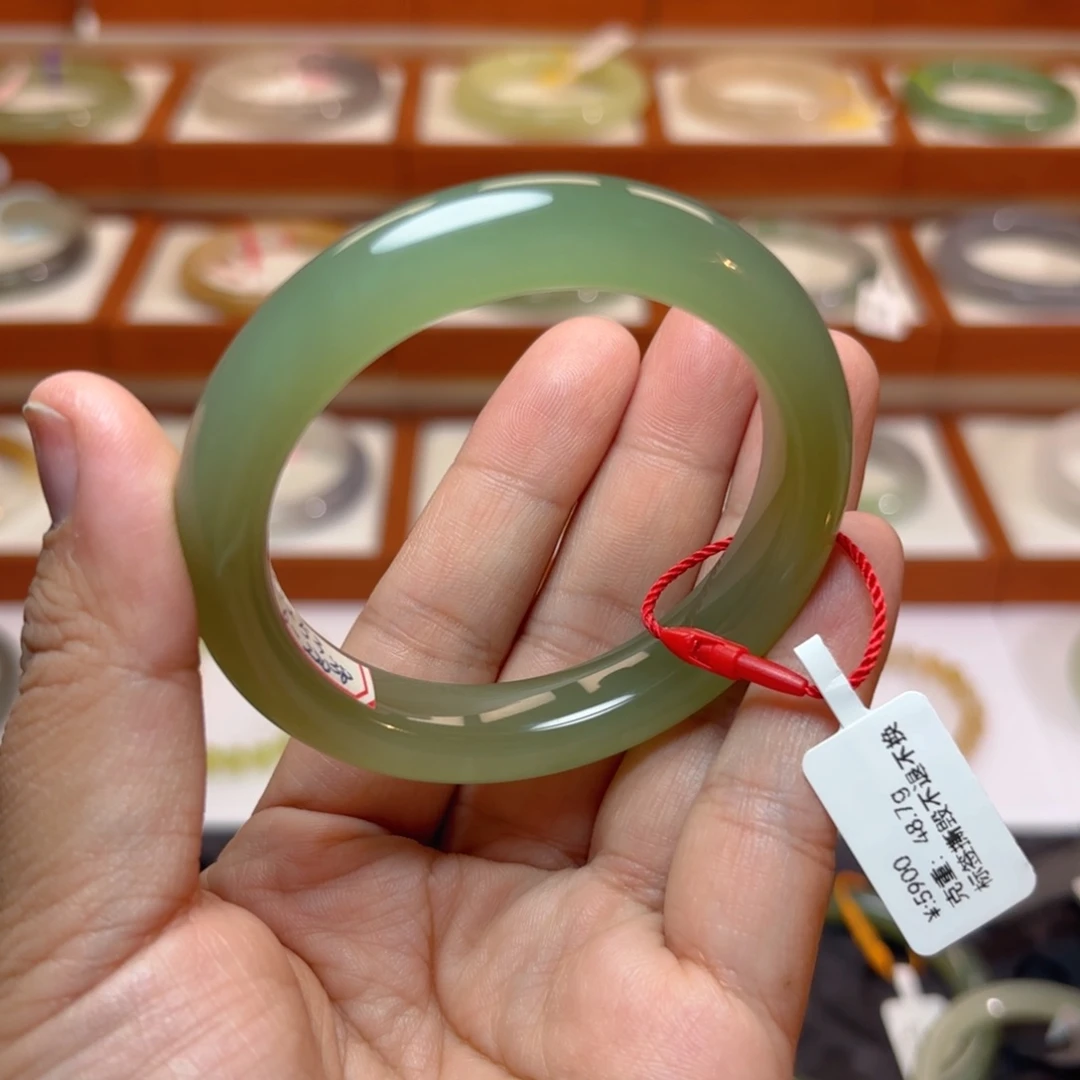 和田玉未镶嵌手镯冰晴绿猫眼手镯