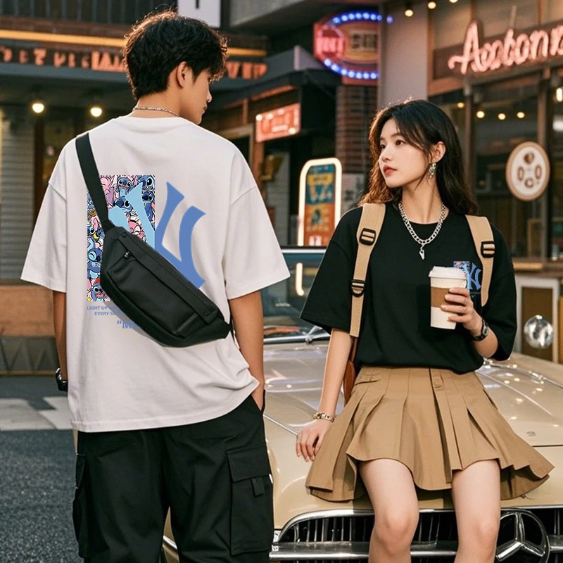 透气中性圆领宽松型休闲百搭情侣夏季运动T恤单肩男士时尚潮流