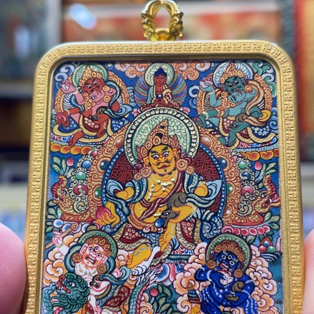 吊坠热贡纯手绘唐卡五路财神