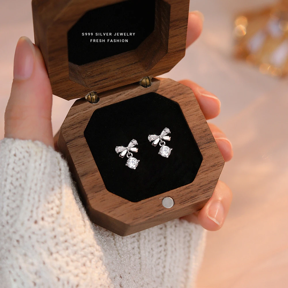 足银耳饰 蝴蝶结耳钉女通体999足银2026新款爆款耳环养耳洞耳饰