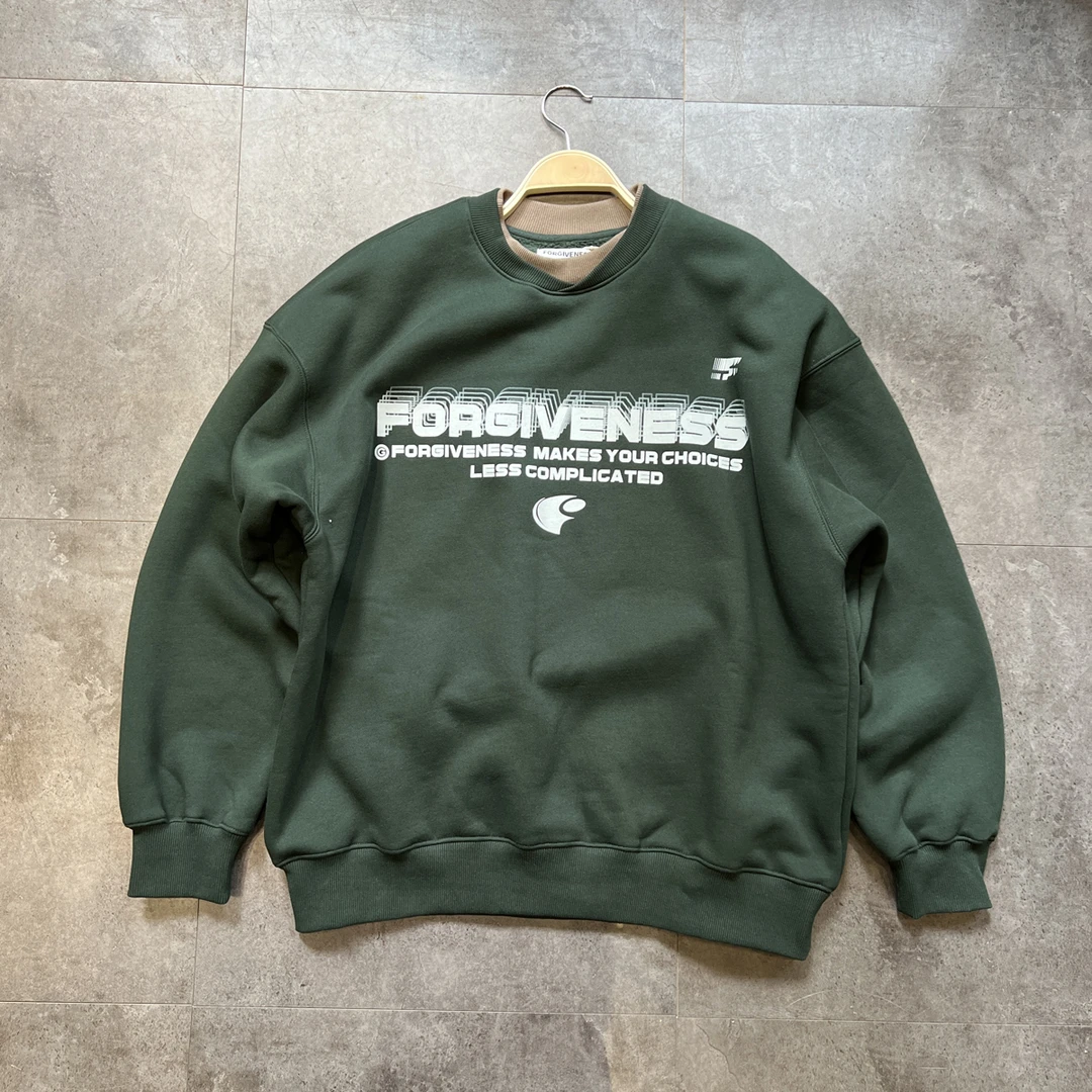 美式500g重磅小领口上衣圆领宽松字母卫衣男女加绒加厚冬季t