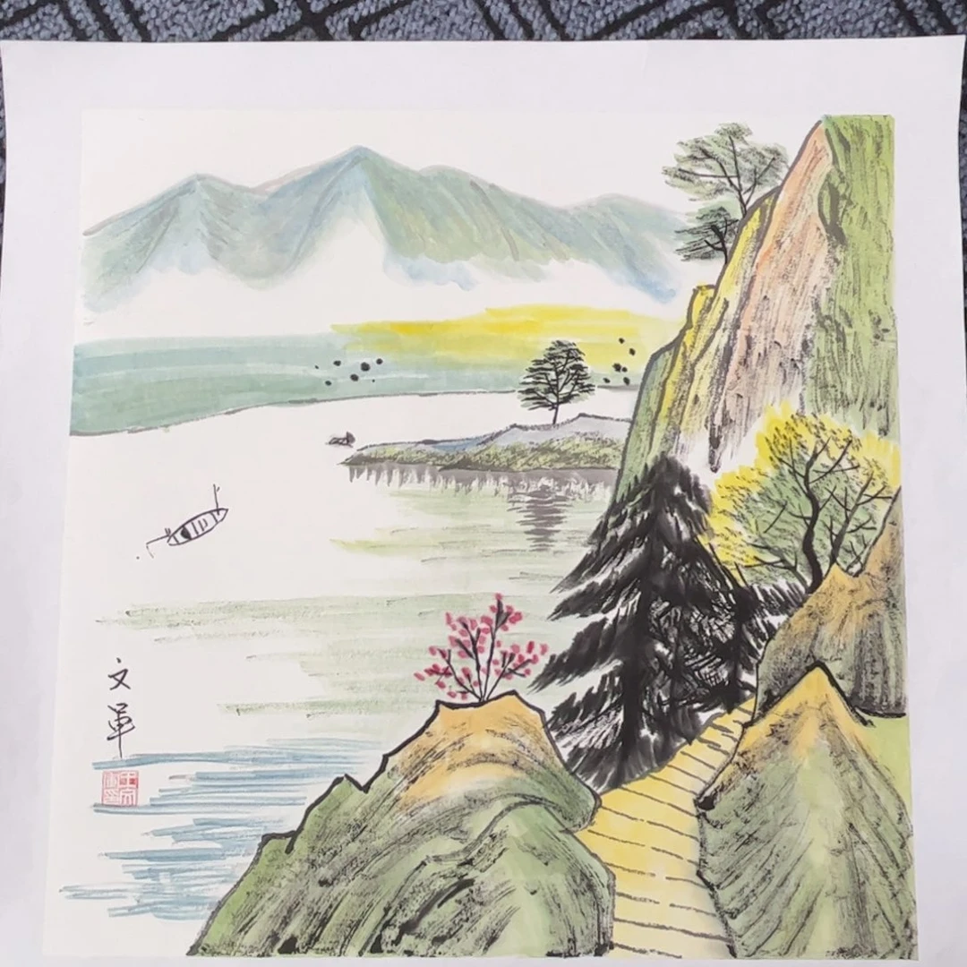 国画三尺斗方山水作品