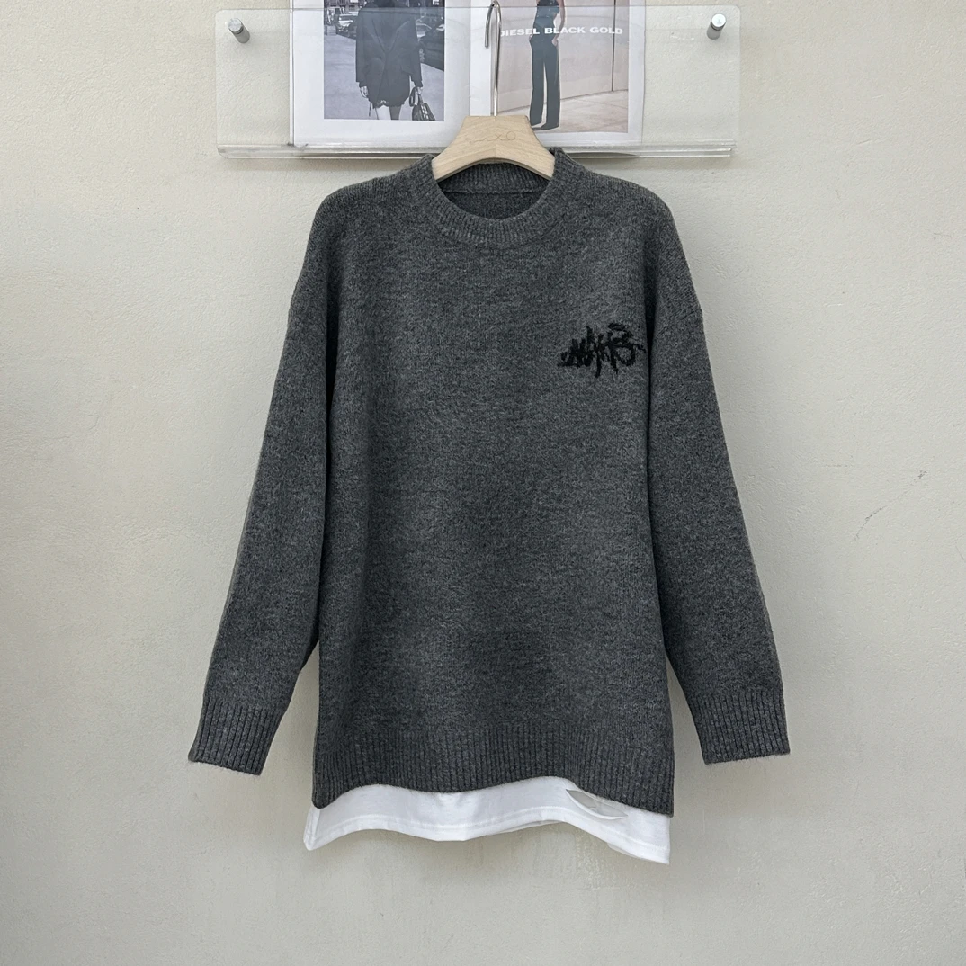 160X40O假两件针织圆领遮屁股洋气毛衣(衣长76)