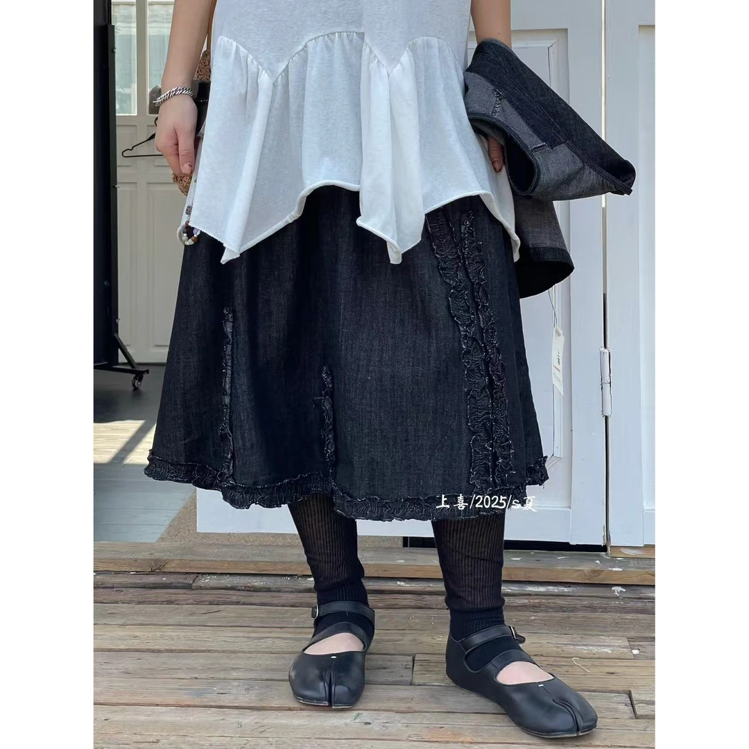 叨叨推荐款 YQ#5765# 日系花边牛仔半裙 FL
