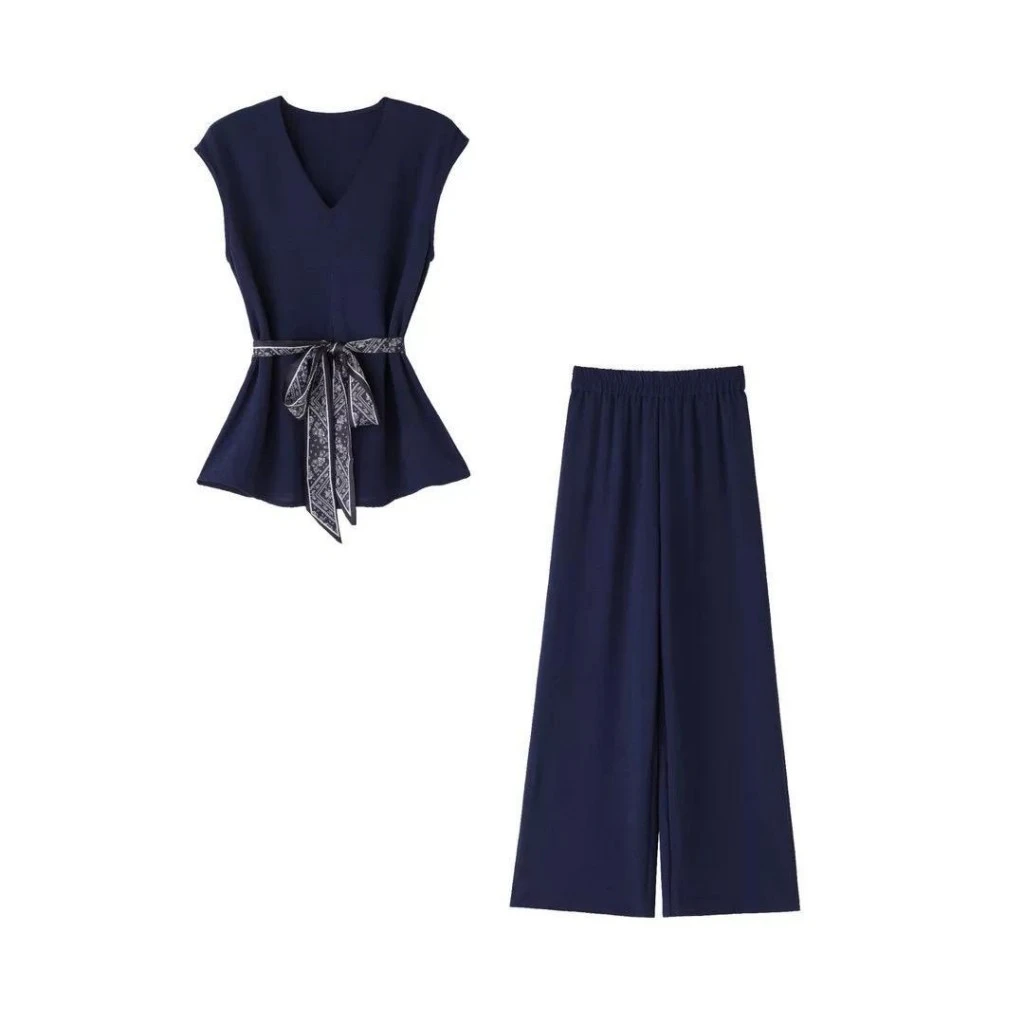 Y28  2025夏季新款复古高级感洋气上衣休闲裤两件套