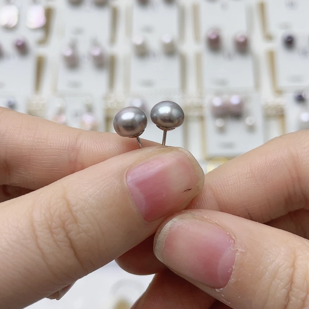 乖***女淡水珍珠耳饰银S925镶嵌