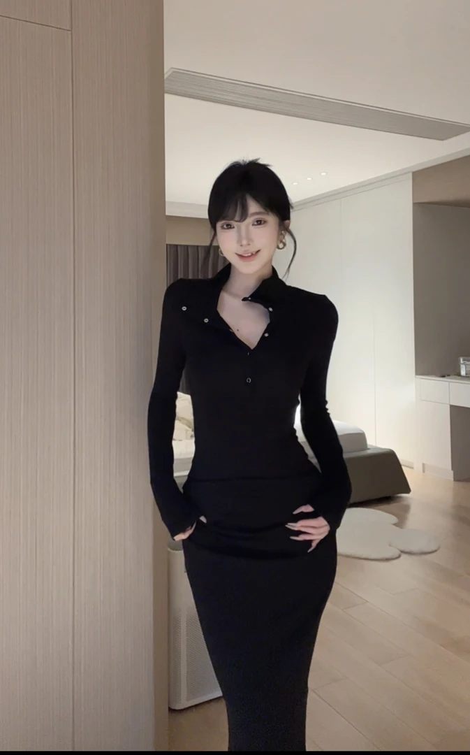 XIAOXUXU 设计师款原创仿羊绒排扣上衣捏褶半裙套装