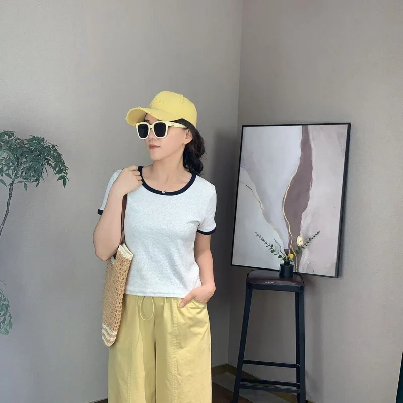 U领螺纹修身2025夏短袖高档2327