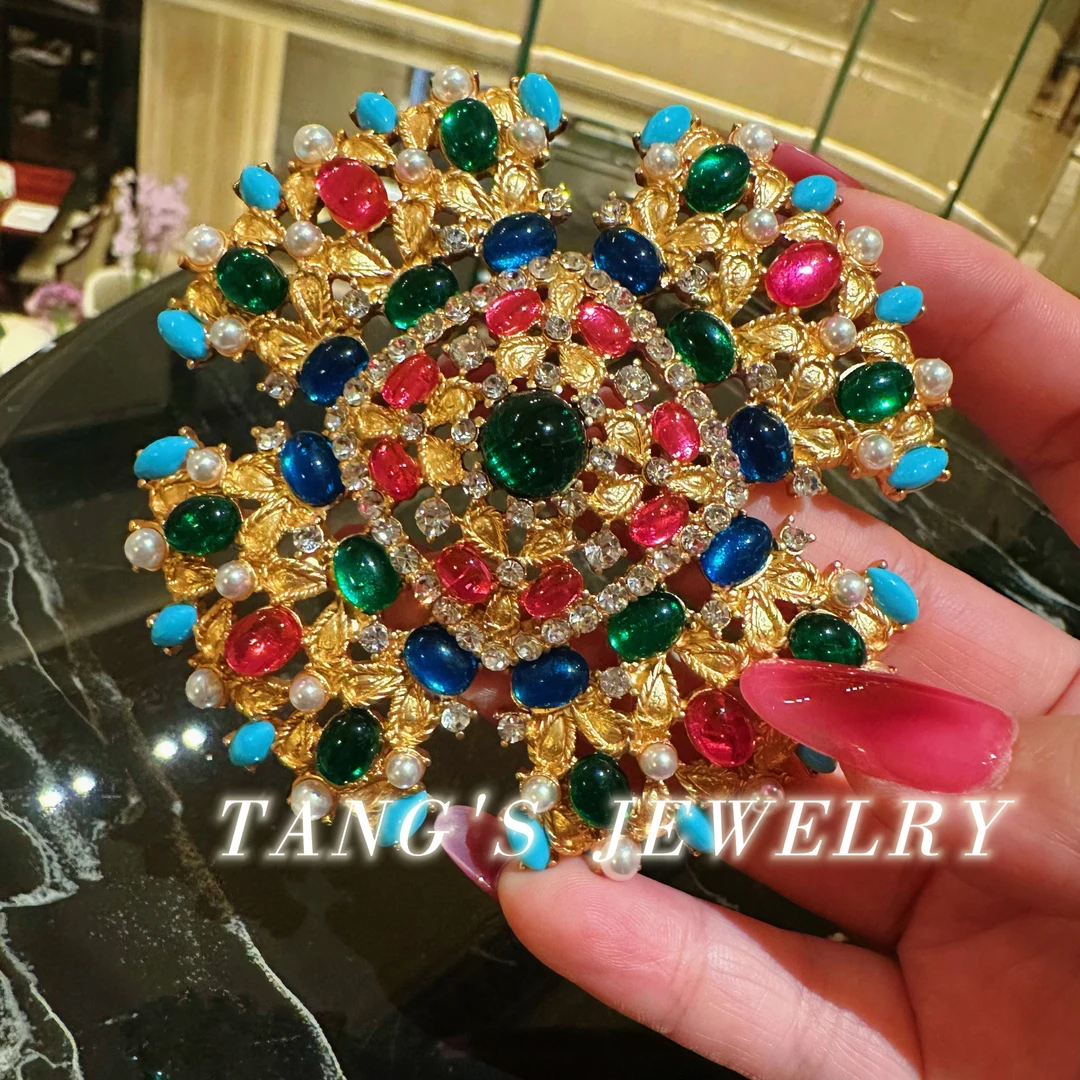 铜合金胸针 D家高定｜值得收藏的1950s手工绿色胸针金色饰品