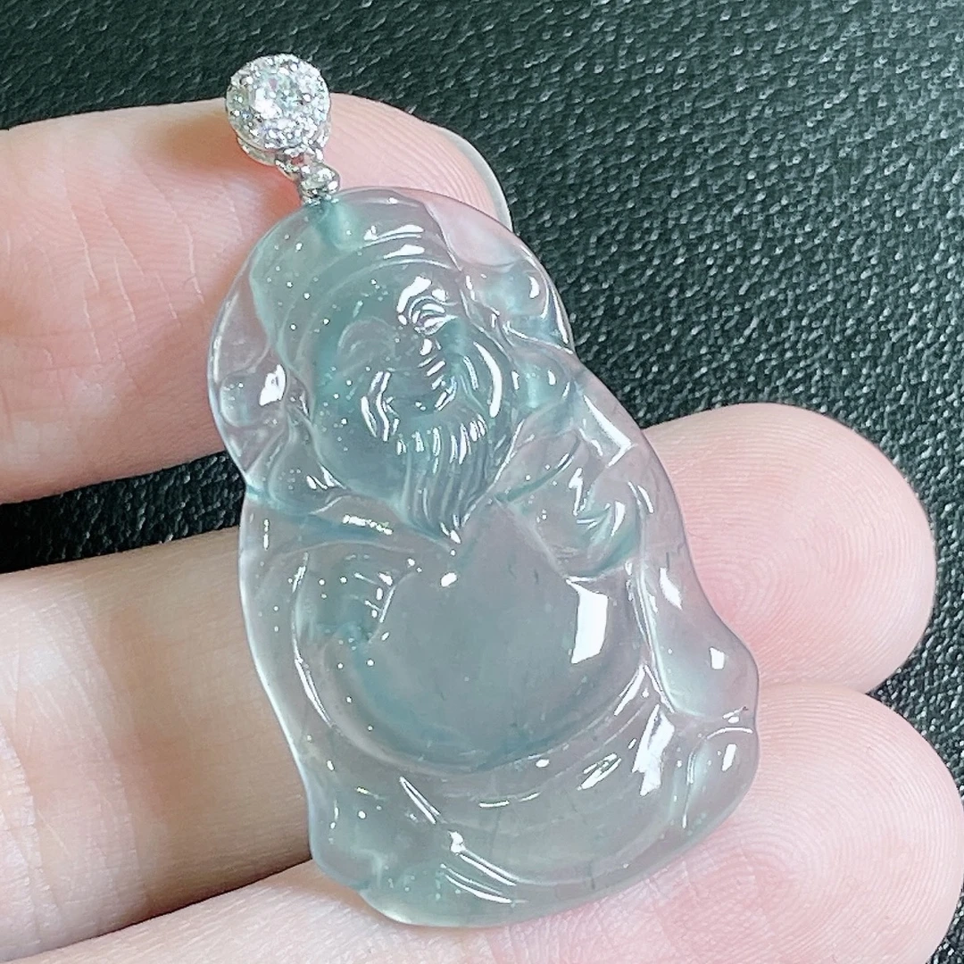 天然A货翡翠蓝冰财神爷吊坠1299（多样性发货）