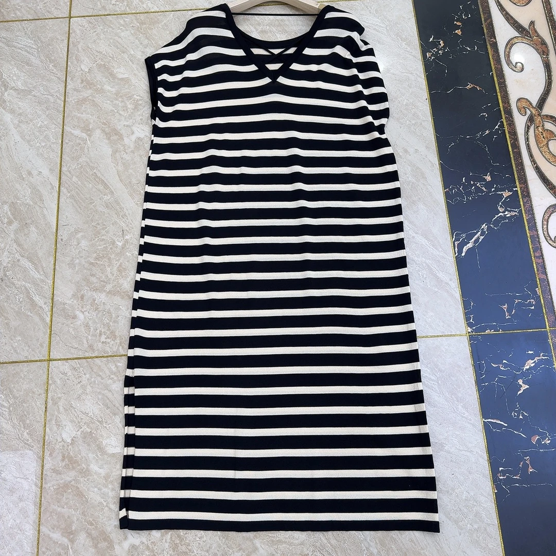 条纹金标夏季减龄短袖遮肚条纹中长款时尚百搭连衣裙