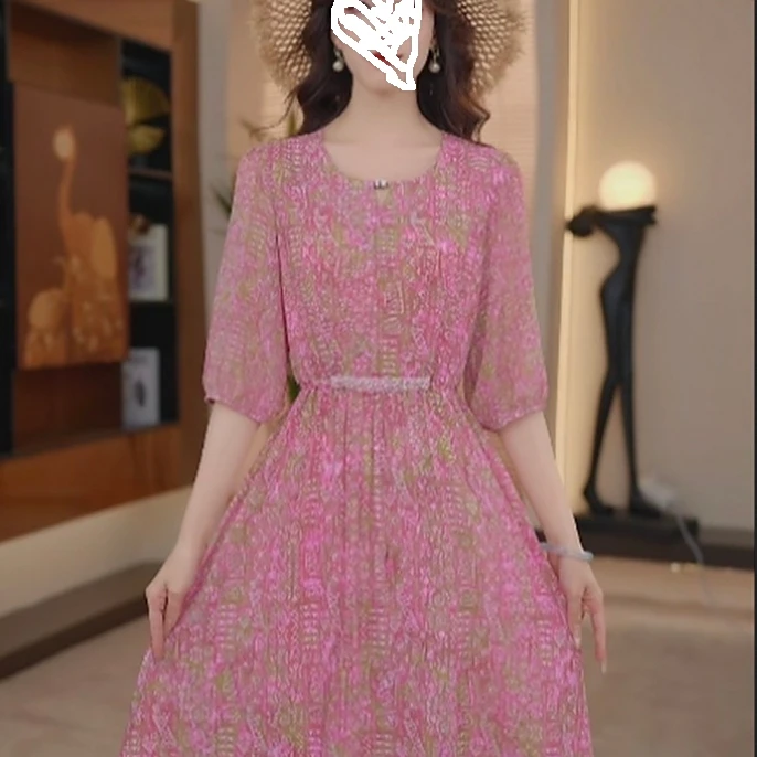 A3566新中式显瘦气质复古优雅中长款裙子D11