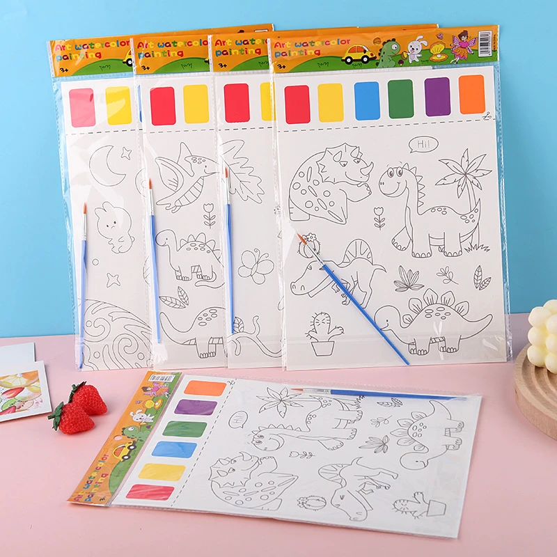 儿童绘画本自带颜料diy填色沾水画画幼儿园手工水粉涂鸦绘本便签