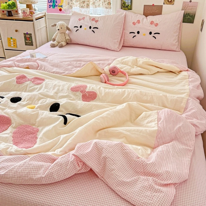 水洗棉云朵棉毛巾绣ins风夏被四件可机洗夏凉被学生宿舍夏被