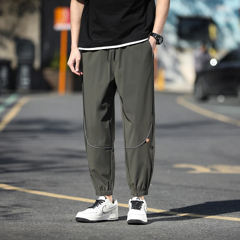 夏季大码男士束脚裤轻薄透气韩版薄款宽松男士九分裤休闲裤冰丝裤