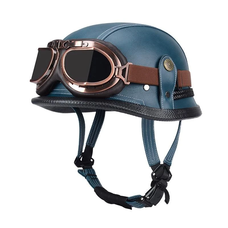 德式钢盔哈雷摩托车头盔复古机车皮盔男女大码XXXL夏季电动车半盔