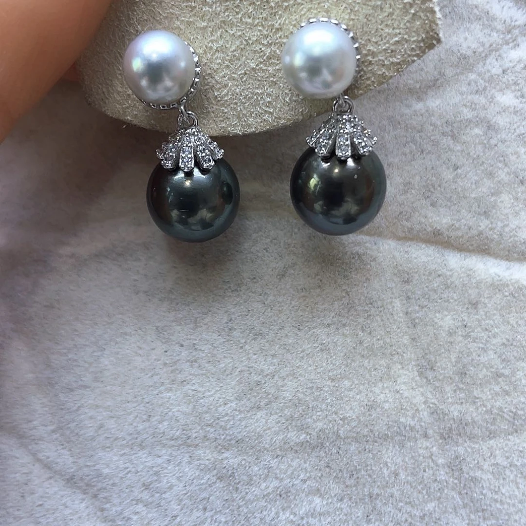 海水珍珠耳饰银S925镶嵌
