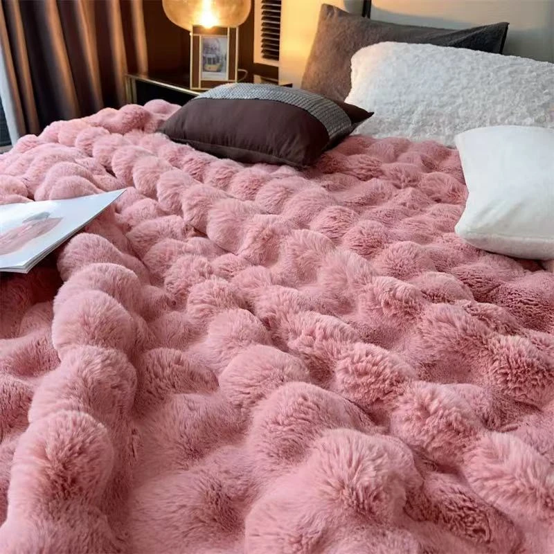 【粉色双面泡泡托卡双层毯】200*230托卡泡泡盖毯厚多功能毯卧室
