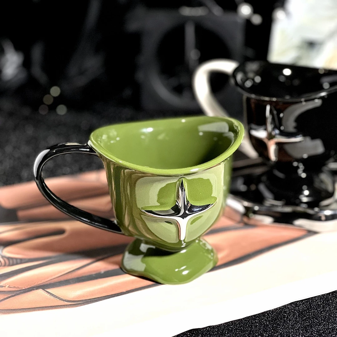 复古星芒杯简约马克杯早餐杯INS风时尚陶瓷水杯情侣杯轻奢咖啡杯