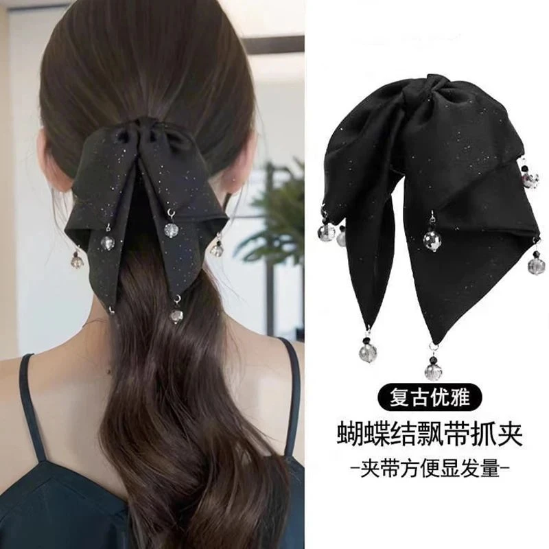 法式优雅缎面蝴蝶结抓夹发夹优雅半披发马尾发饰懒人发夹抓夹
