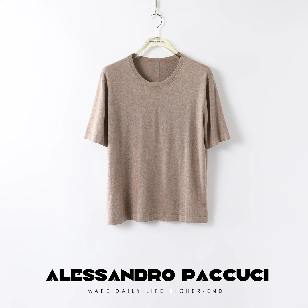 【孤品特价不退换】洛哥23218 X桑蚕丝+羊绒圆领多色休闲短袖T恤