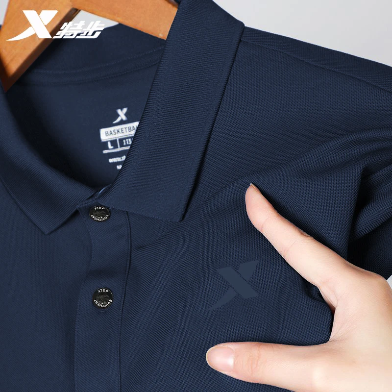 特步运动polo衫男短袖夏季正品翻领透气速干半袖纯色休闲薄款上衣