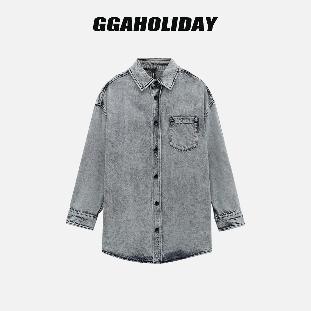 【上新】GGAHOLIDAY时尚百搭复古宽松潮流长袖牛仔衬衫外套-154148