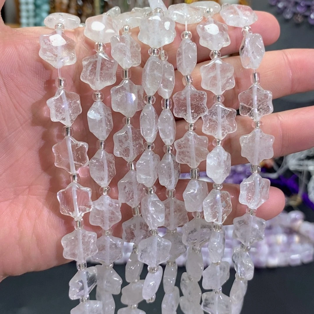 未镶嵌玛瑙/玉髓珠宝半成品天然白水晶六叶花一条14颗