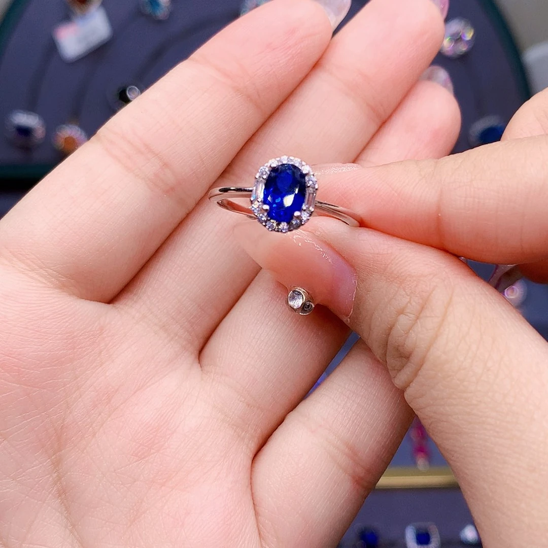 蓝宝石戒指银S925镶嵌