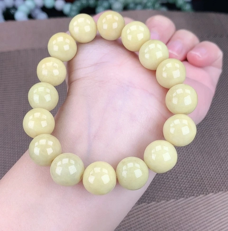 正品缅甸翡翠13-14鸡油黄翡翠手串黄色经典玉手串时尚潮流百搭款