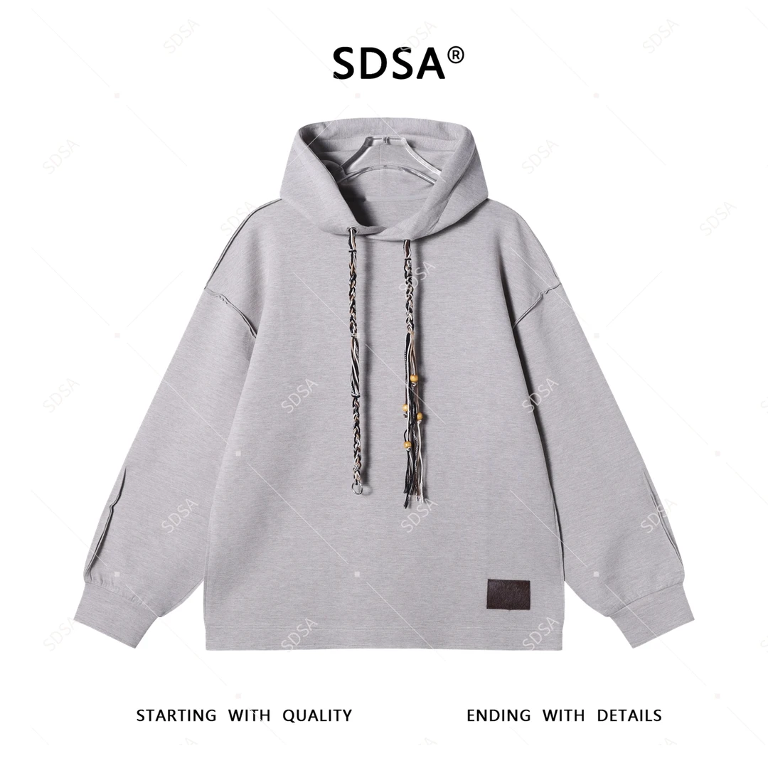 SDSA男士2025新款轻奢痞帅男装简约纯色抽绳连帽卫衣百搭宽松上衣