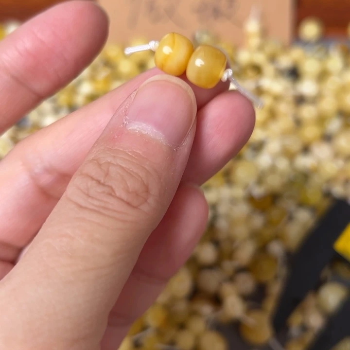 蜜蜡未镶嵌裸石8.1mm一对