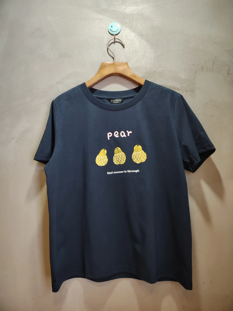 麦寻圆领短款刺绣常规款短袖印花T恤时尚夏季简约