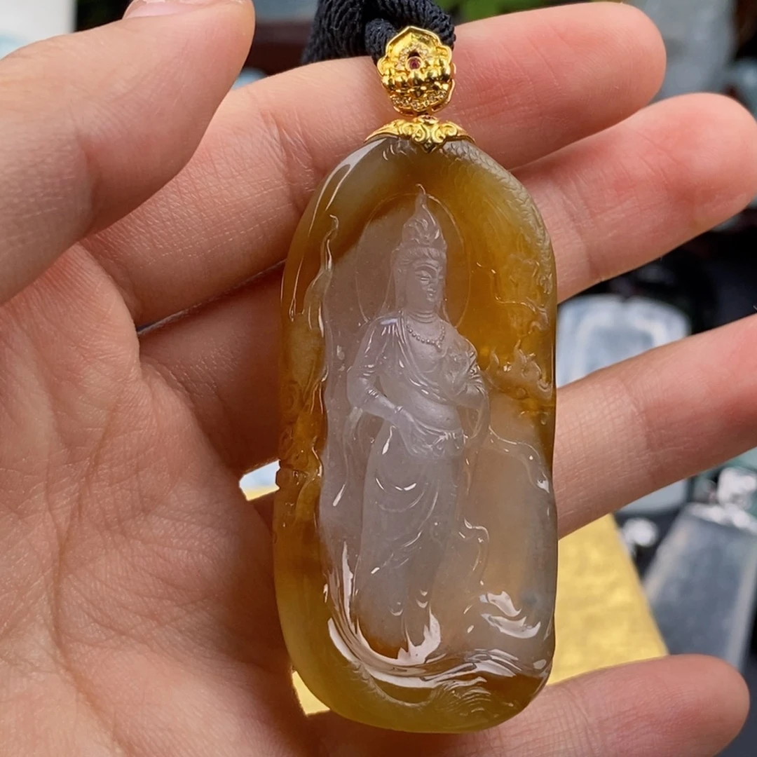 翡翠18K金镶嵌颈饰福*观音