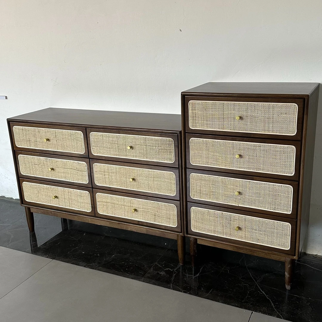 【外贸尾单】实木斗柜储物柜进口藤编