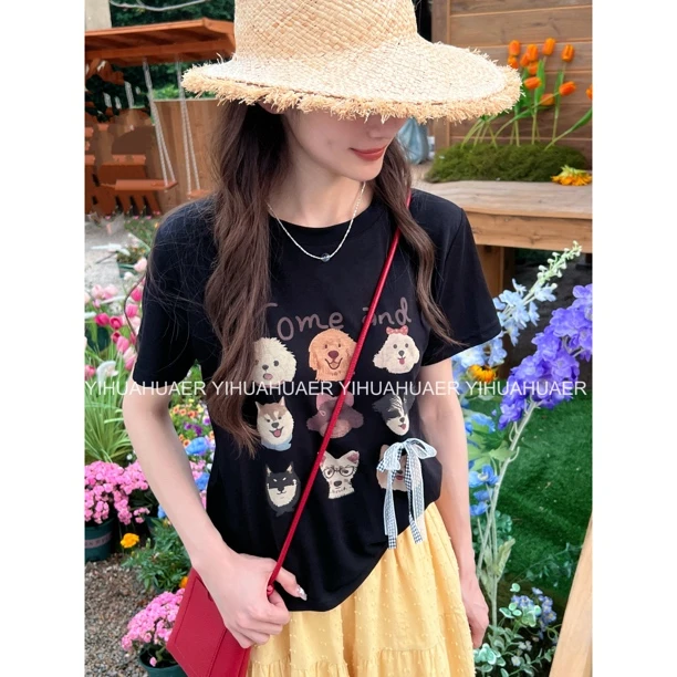 【狗狗派对】B东大门韩系2025夏款狗狗印花可爱减龄休闲短袖T恤2905