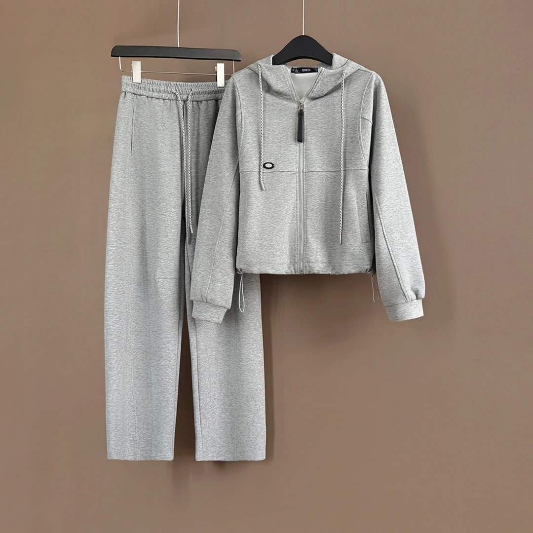 韩版时尚宽松显瘦连帽开衫卫衣套装女秋季新款休闲阔腿长裤两件套