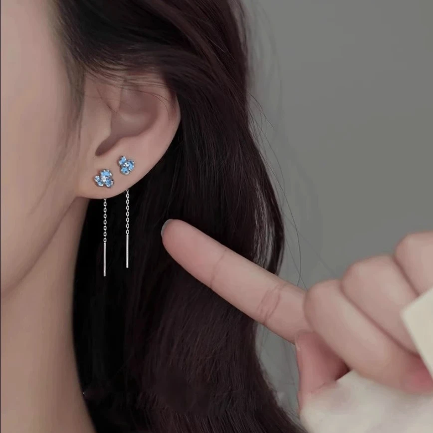 铜合金耳饰 蓝色鸢尾花耳钉耳环女气质高级感简约耳线小清新耳饰