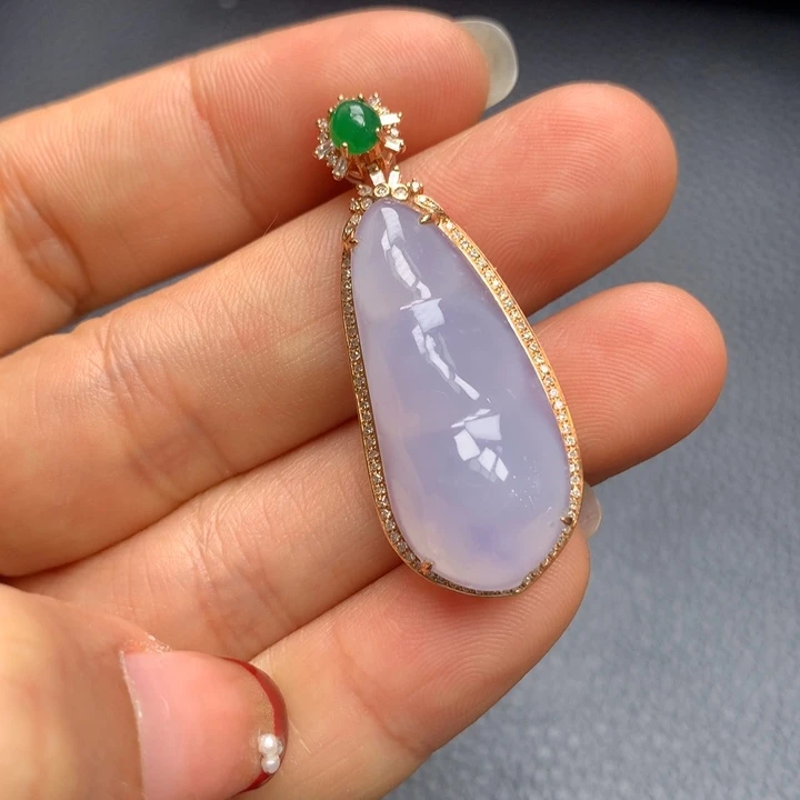 翡翠吊坠(不含链)18K金镶嵌