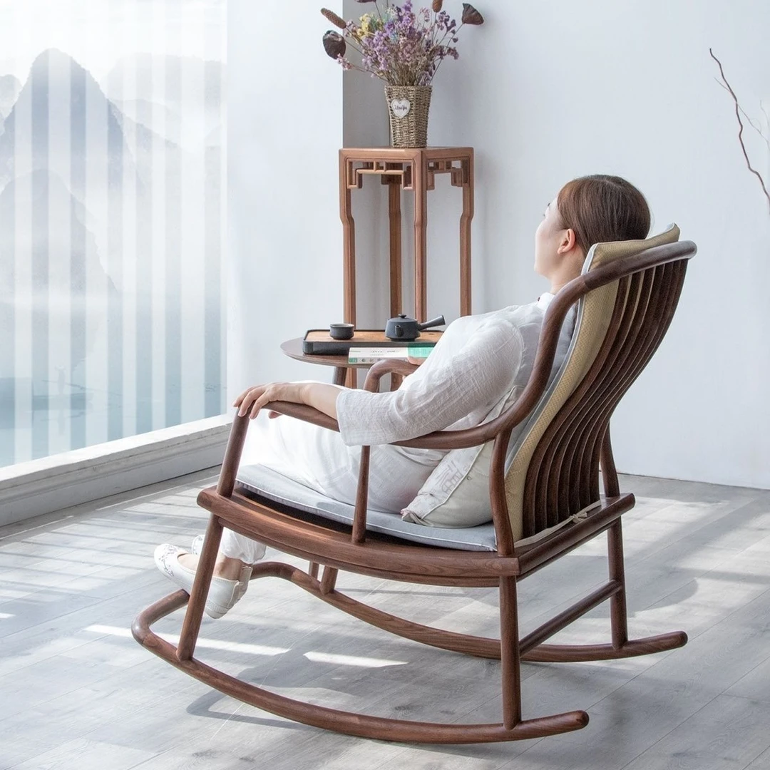 实木摇摇椅可躺禅意茶几阳台家用椅子摇椅休闲椅躺椅茶几茶桌一体