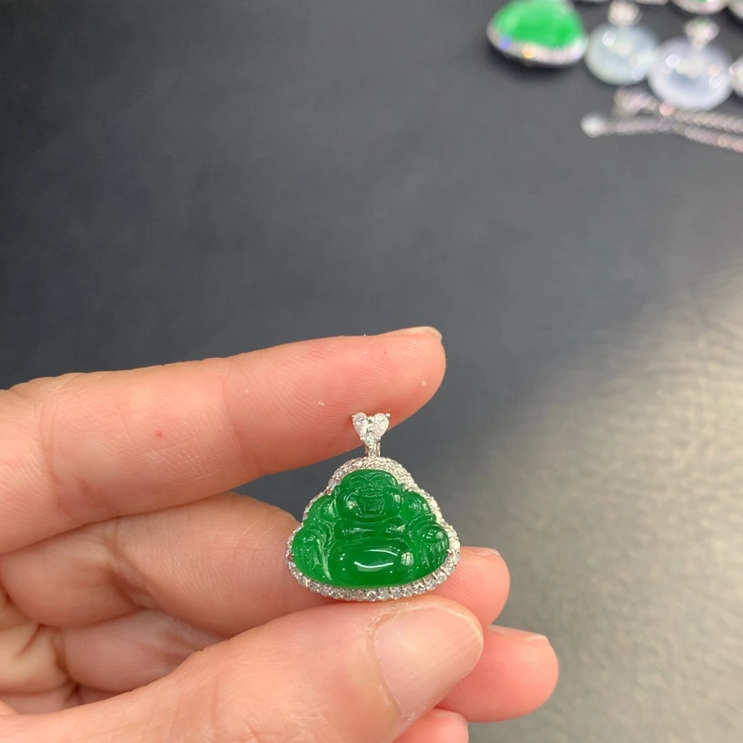 翡翠18K金镶嵌吊坠(不含链)