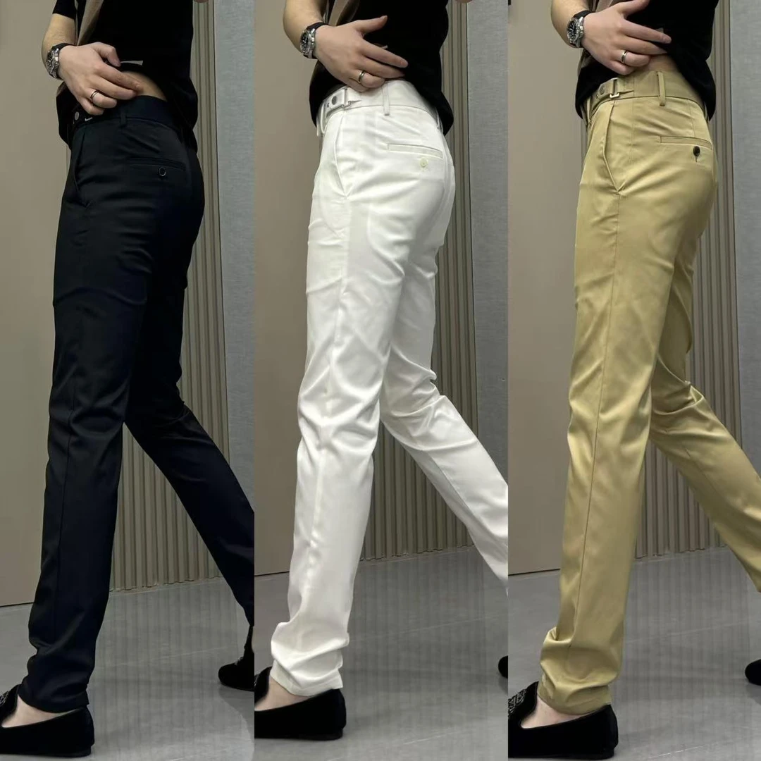 轻奢商务休闲裤男秋季新款小脚修身西裤时尚百搭净版男士小直筒裤