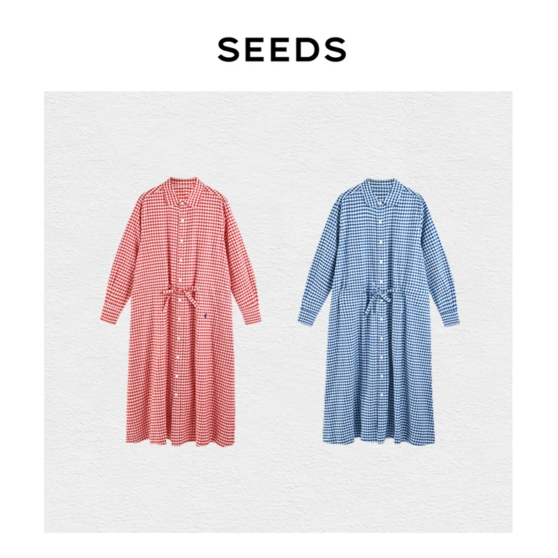 【定格春悸】SEEDS  日系120S双股牛津纺色织格纹收腰衬衫裙