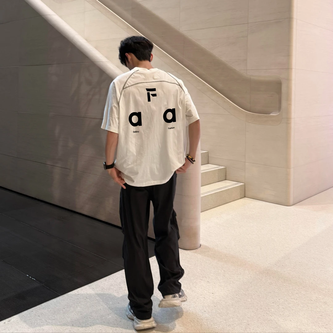 100%纯棉美式复古线条t恤男女夏季短袖高级感潮牌休闲百搭上衣ins