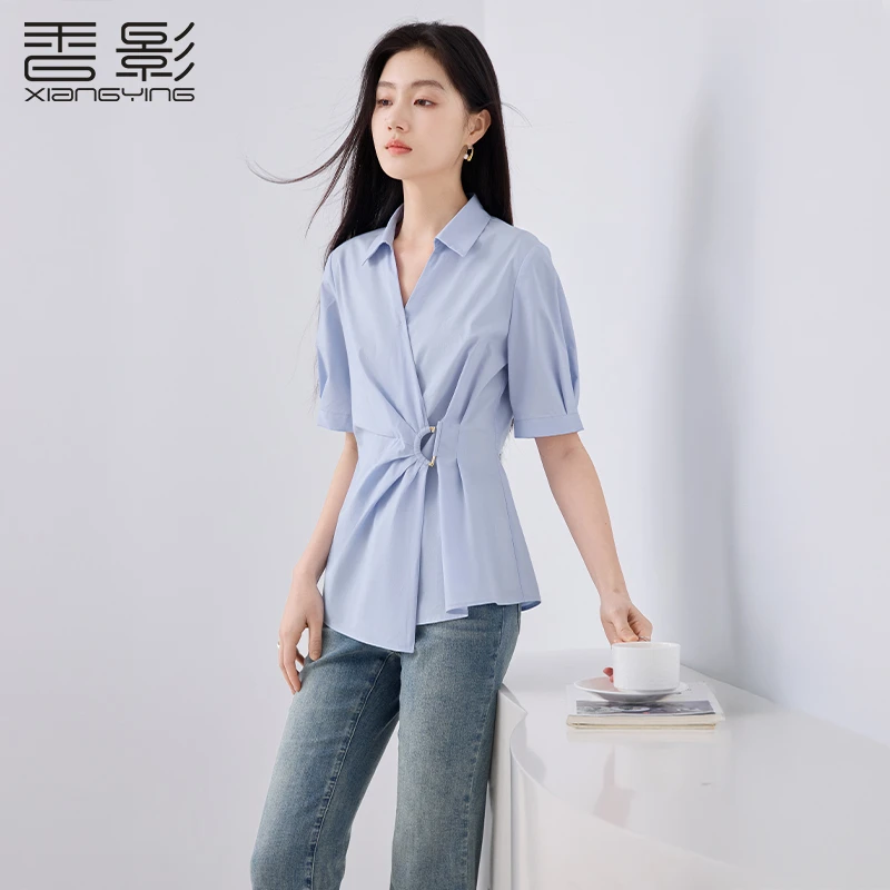 粉丝专享C85S534衬衫 香影法式收腰衬衫女夏装新款短袖正肩