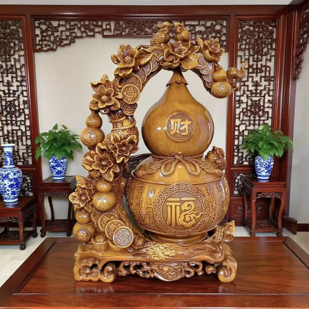 （转动招财纳福）SZJ客厅办公室茶室新房乔迁摆件（长34*高49厘米）
