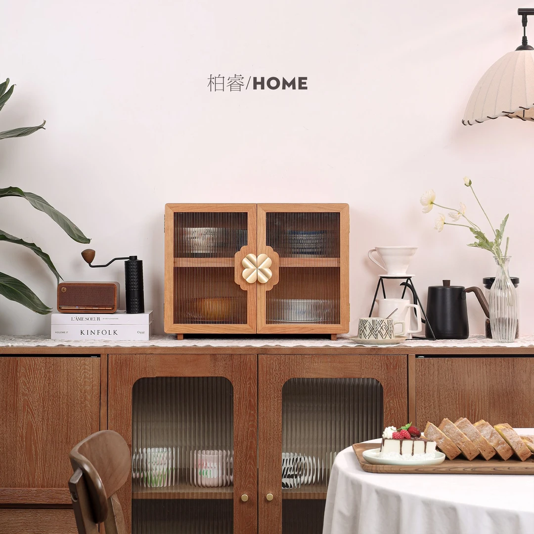 实木多层桌面置物架马克杯茶具水杯咖啡杯轻奢复古防尘餐边柜