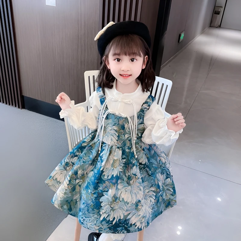 巴拉巴拉童装适用女童连衣裙春秋季新款2025中国风女宝宝盘扣衬衫